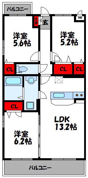 フォンターナ弐番館(3LDK/2階)の間取り写真