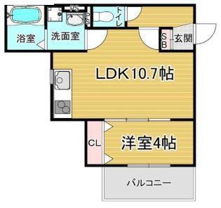 パークス長岡京 2F(1LDK/2階)の間取り写真
