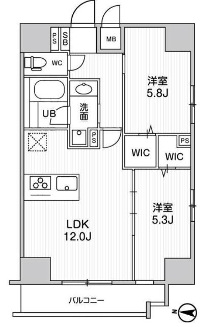 ROOTS KIKUKAWA(2LDK/10階)の間取り写真