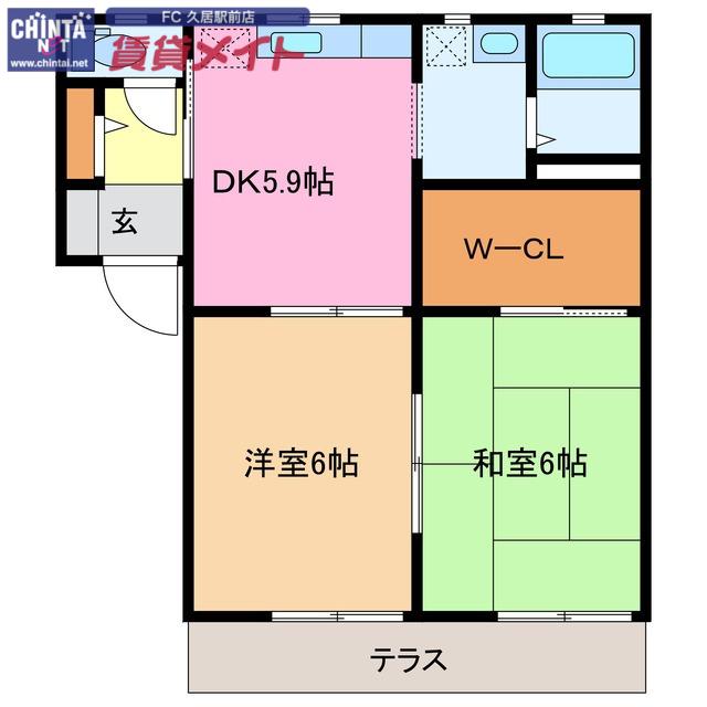 サン・クレール C(2DK/1階)の間取り写真