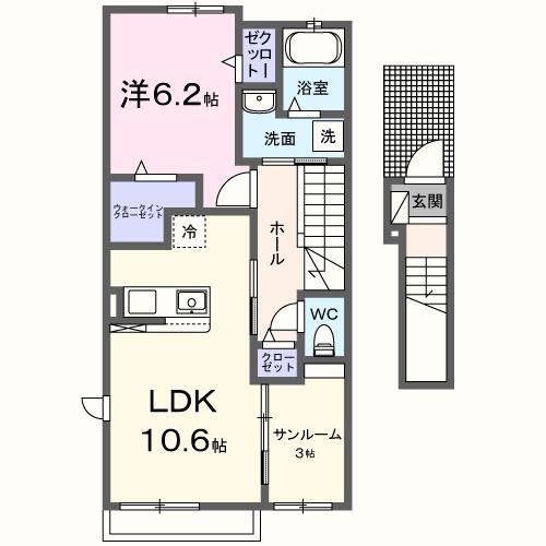 リーヴルB(1LDK/2階)の間取り写真