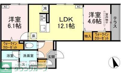 DBLESS狛江(2LDK/1階)の間取り写真