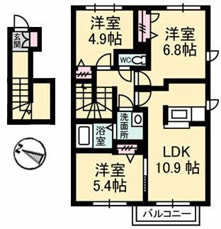 サンフラワー F棟(3LDK/2階)の間取り写真
