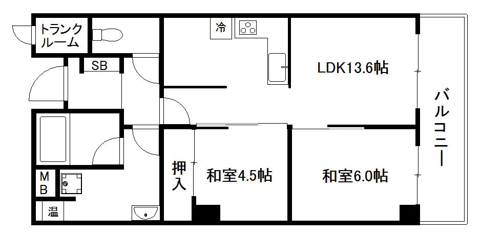 日興御所前スカイマンション(2LDK/2階)の間取り写真