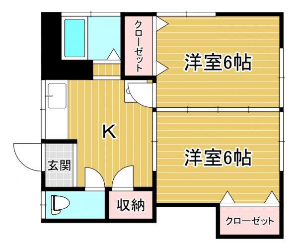 第6江口アパート(2K/2階)の間取り写真
