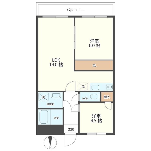 信開ウエラコート大領中(2LDK/2階)の間取り写真
