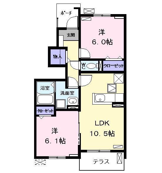 あおなみ線 港北駅 バス乗車時間:20分 最寄りバス停で下車 徒歩5分 2階建 築9年(2LDK/1階)の間取り写真