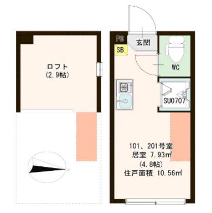 ハーモニーテラス新小岩II(ワンルーム/2階)の間取り写真