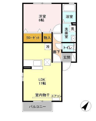 アリコ・ルージュA(1LDK/1階)の間取り写真
