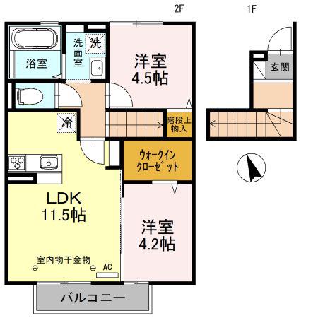D-ROOM柳原(2LDK/2階)の間取り写真