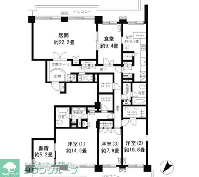 パークシティ本牧A棟(3LDK/5階)の間取り写真