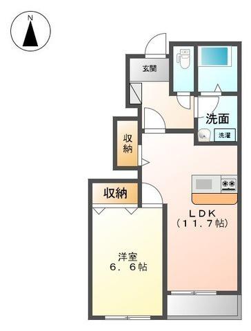 ウィング(1LDK/1階)の間取り写真