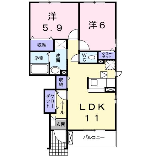 フレミールC(2LDK/1階)の間取り写真