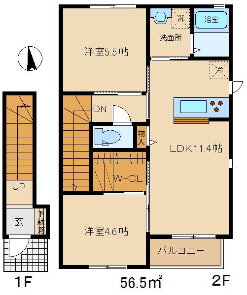 Sクラヴィエ I・II(2LDK/2階)の間取り写真