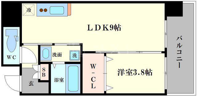 アーバネックス北堀江II(1LDK/9階)の間取り写真