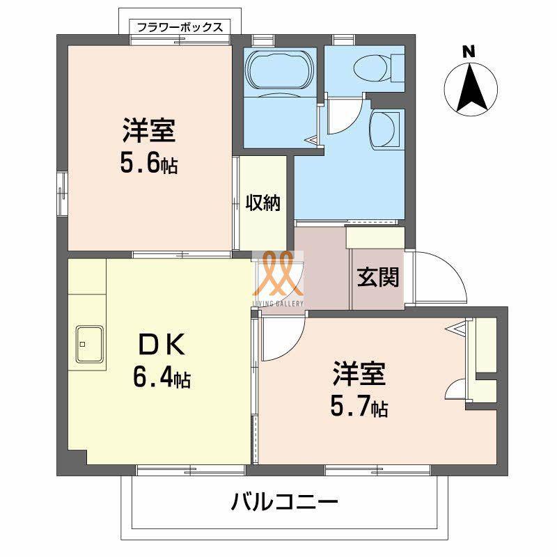 グランディーナ開成I(2DK/1階)の間取り写真