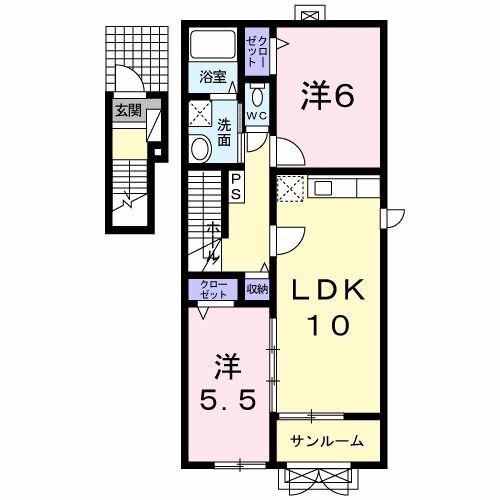 グレンジェルメB(2LDK/2階)の間取り写真