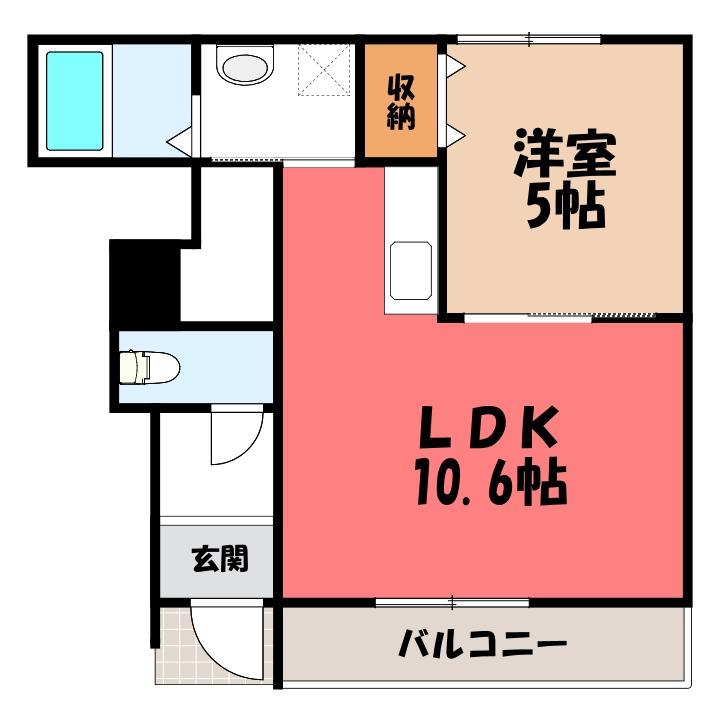 深谷市栄町スターテラスII(1LDK/1階)の間取り写真