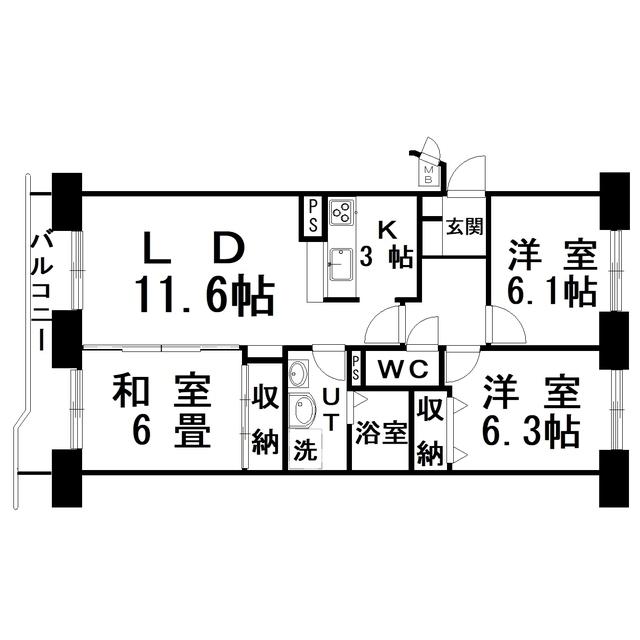 パシフィック共栄大通参番館(3LDK/3階)の間取り写真