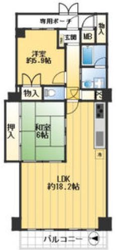 パラツィーナセシリア第2甲陽園(2LDK/6階)の間取り写真