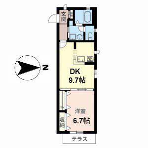 ベルデメゾンB(1DK/1階)の間取り写真