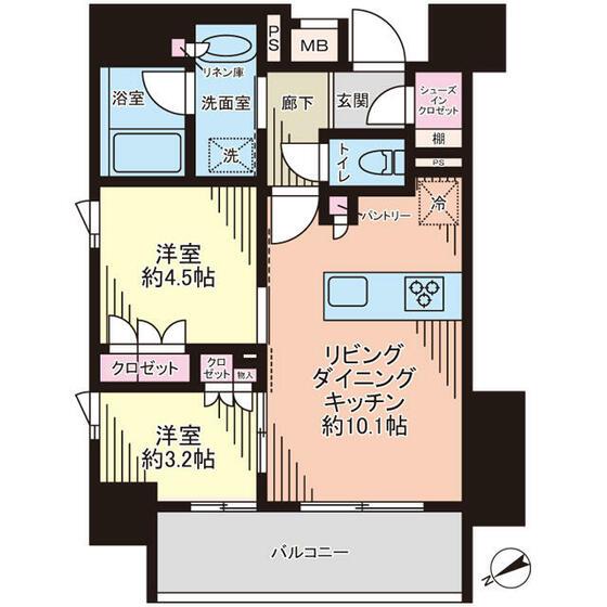 シャリエ椎名町(2LDK/2階)の間取り写真