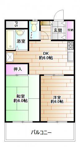 能見台ハイツ(2DK/5階)の間取り写真