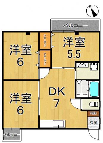 レジデンス睦中馬込(3DK/2階)の間取り写真
