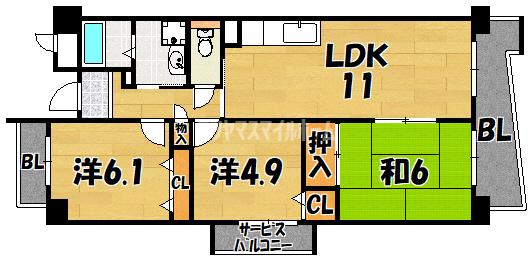 CASA・はなみずき(3LDK/1階)の間取り写真