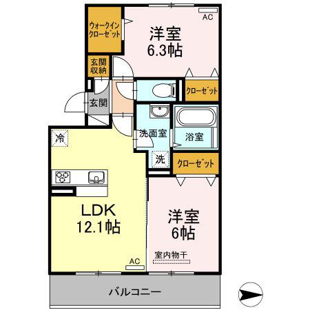 メゾン勝賀 B棟(2LDK/2階)の間取り写真