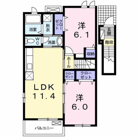 セイバリー千代田B(2LDK/2階)の間取り写真