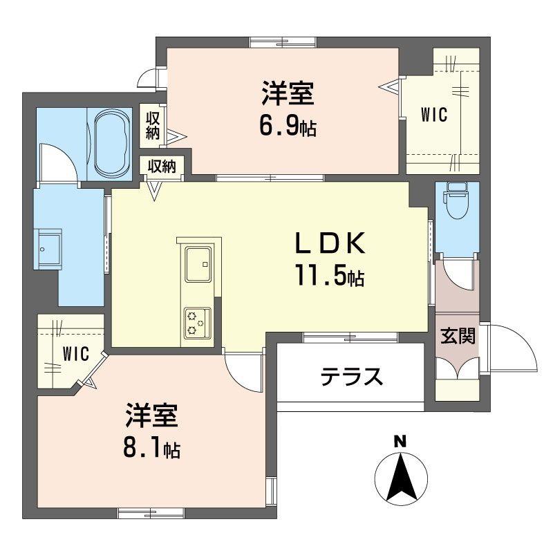 フェリーチェ 世田谷(2LDK/1階)の間取り写真