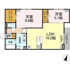ルヴィータ川名山町(2LDK/2階)の間取り写真