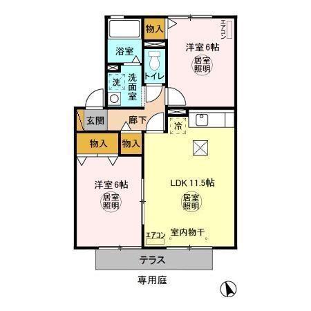 アルカイックシャトー南館(2LDK/1階)の間取り写真