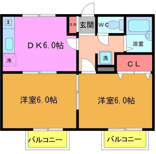 うらやす木村ハイム(2DK/1階)の間取り写真
