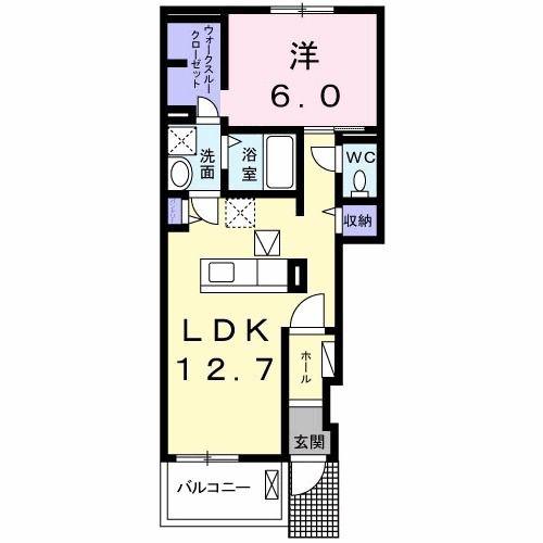 ヴィルドミール B(1LDK/1階)の間取り写真