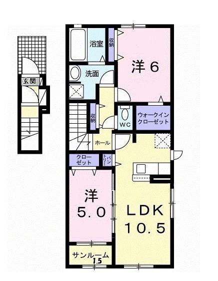 モン ピエール IV(2LDK/2階)の間取り写真