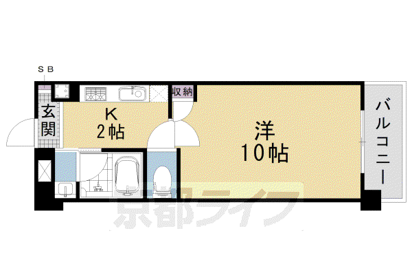 アスヴェル京都東山五条(1K/2階)の間取り写真
