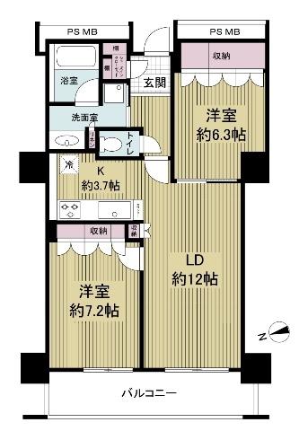 阿波座ライズタワーズフラッグ46(2LDK/11階)の間取り写真