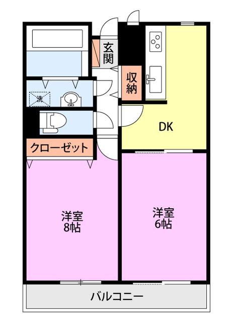 ヴィリア ガレリア(2DK/2階)の間取り写真