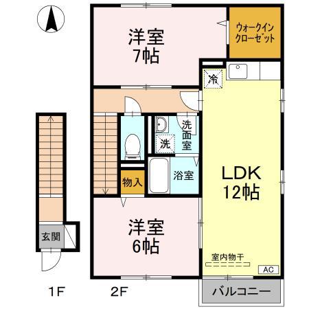 ボン・ヴォヤージュ(2LDK/2階)の間取り写真
