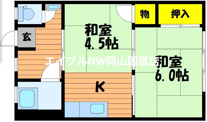 白馬荘(2K/1階)の間取り写真