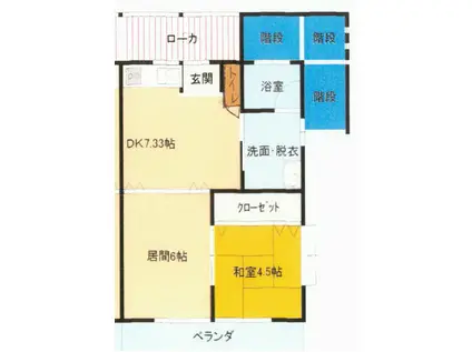 イエローガーデン(2DK/2階)の間取り写真