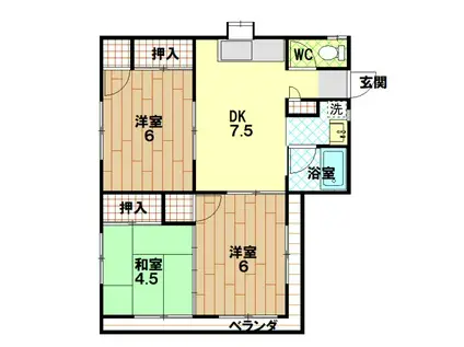 コーポラス福重II(3DK/2階)の間取り写真