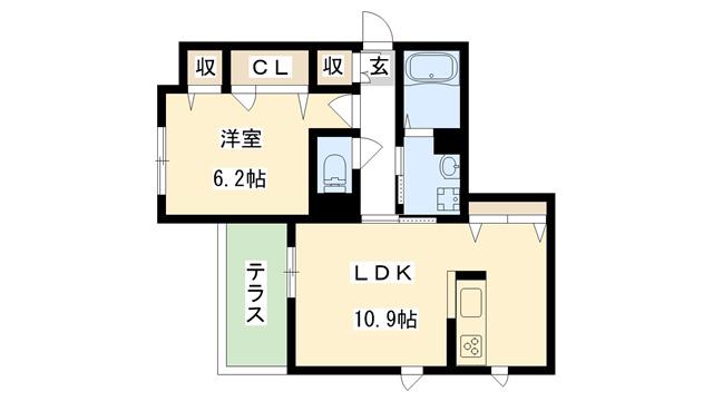 ガーネフリューゲル やじえもん(1LDK/1階)の間取り写真