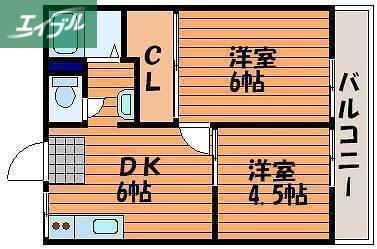 ローズコートききょう町(2DK/2階)の間取り写真