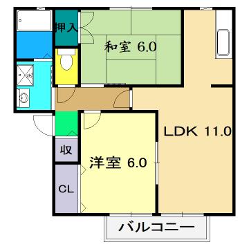 フローラル薊野 III(2LDK/2階)の間取り写真