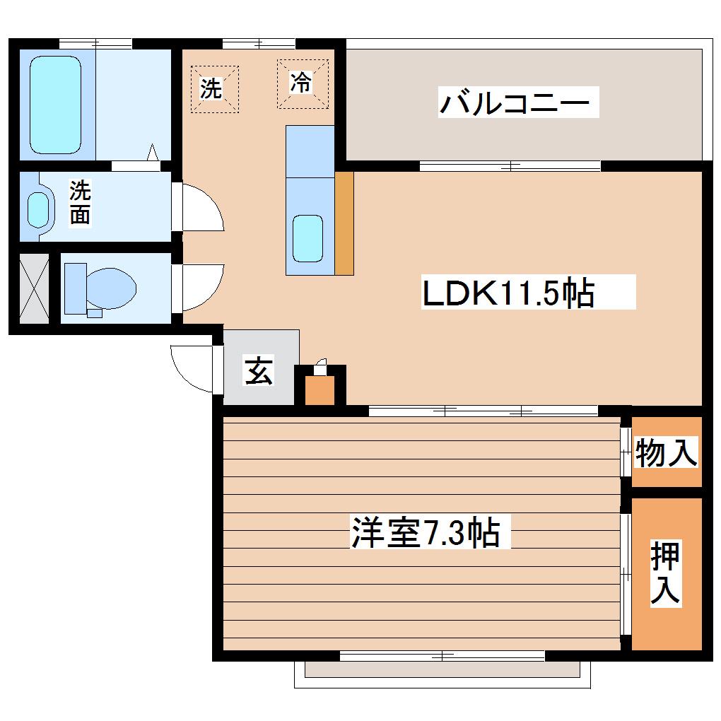 多賀城陽だまり館(1LDK/4階)の間取り写真