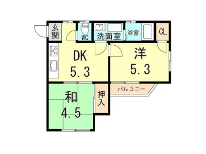 シティハイムサンビレッジ(2DK/2階)の間取り写真