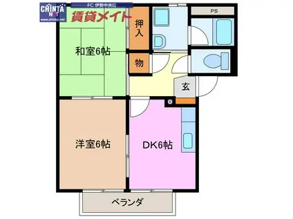 サンフォレストA(2DK/1階)の間取り写真